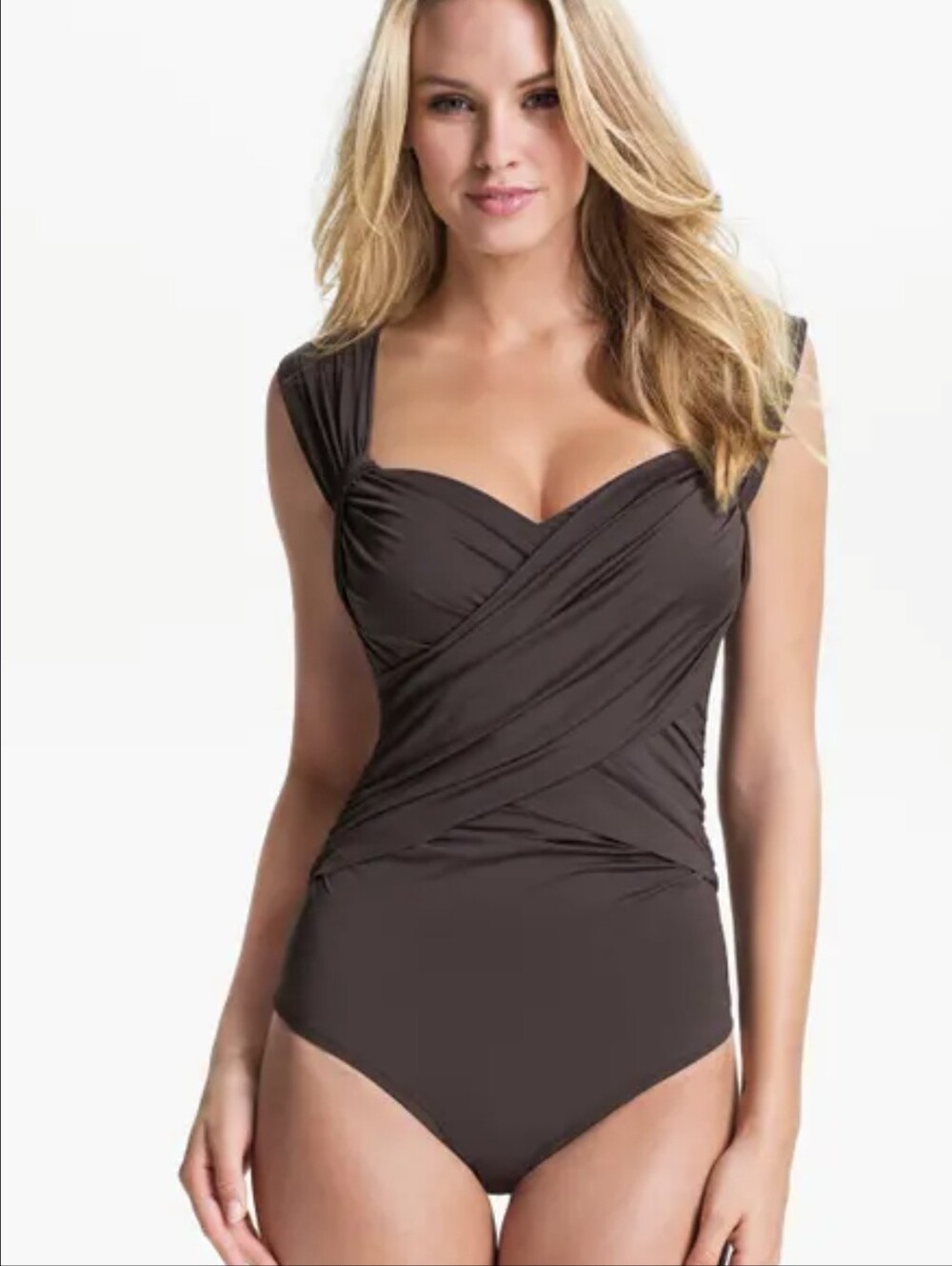 Badgley Mischka Ruched Draped Sweetheart One Piece Swimsuit